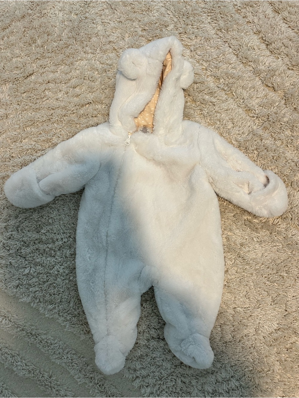 Cozy Cream Fuzzy Hooded Baby One-Piece Bodysuit